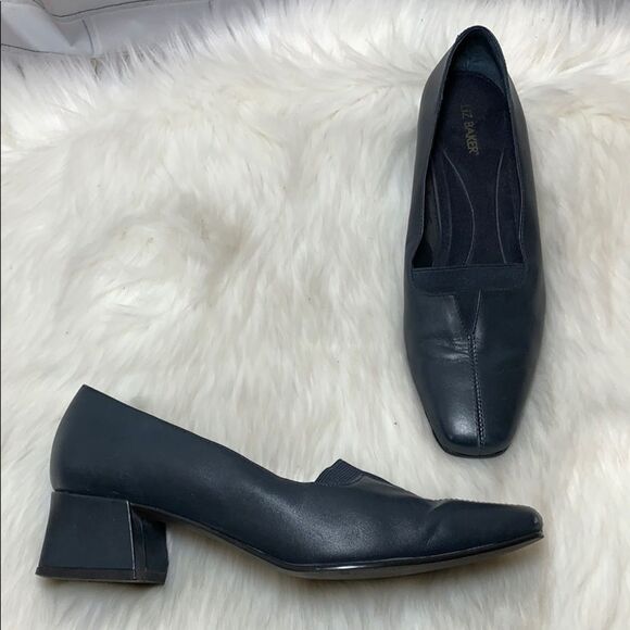 Liz Baker VTG Black Leather Comfort Heels Size 7 - Picture 1 of 8